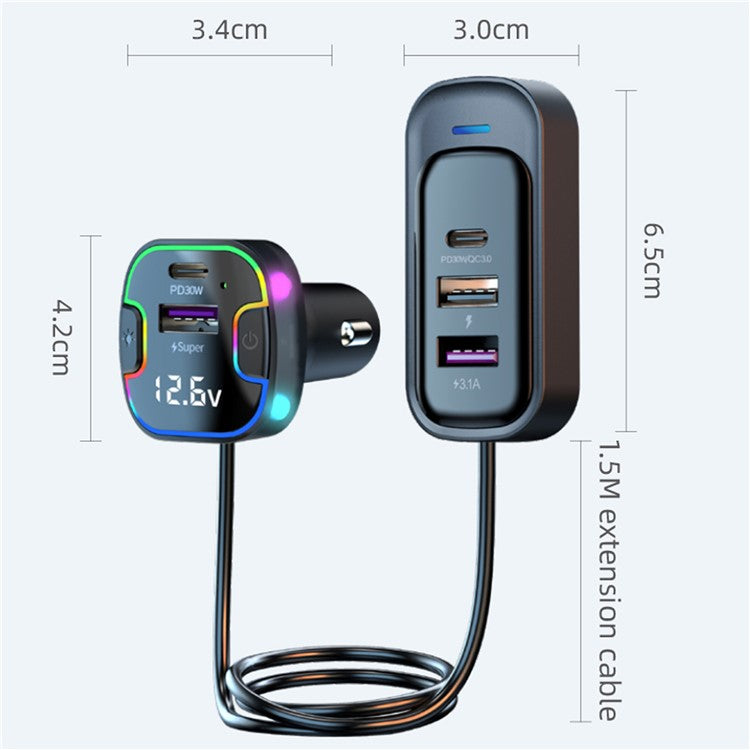 YQ8 Multi-Port Car Electronic Charger PD Fast Charging Station for Vehicle Front Rear Seat