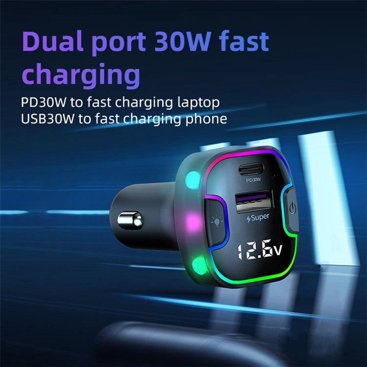 K7 USB+Type-C Car Charger Phone Fast Charging Adapter Cigarette Lighter with Light