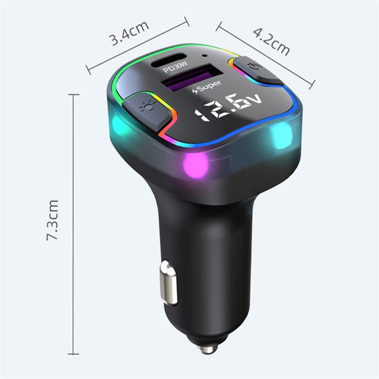 K7 USB+Type-C Car Charger Phone Fast Charging Adapter Cigarette Lighter with Light