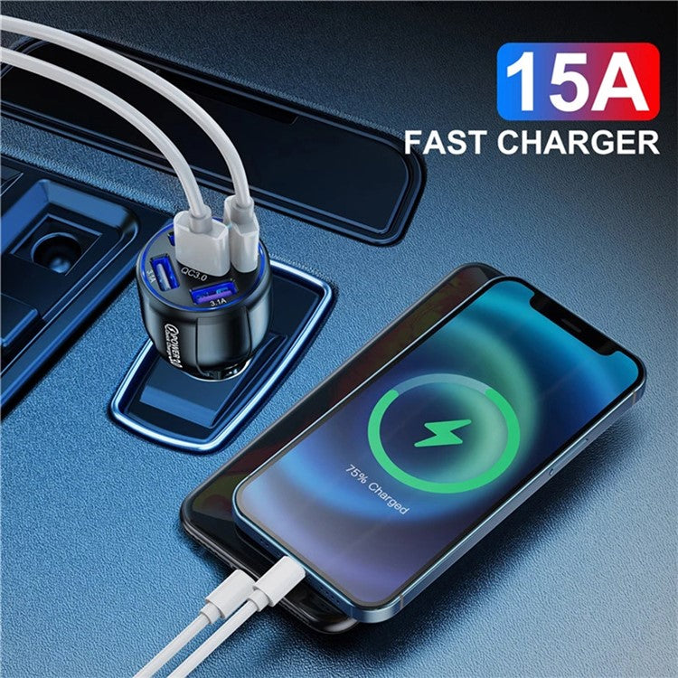 BK-359 Five Charging Ports Car Charger QC 3.0 USB Fast Car Charging Power Adapter - White