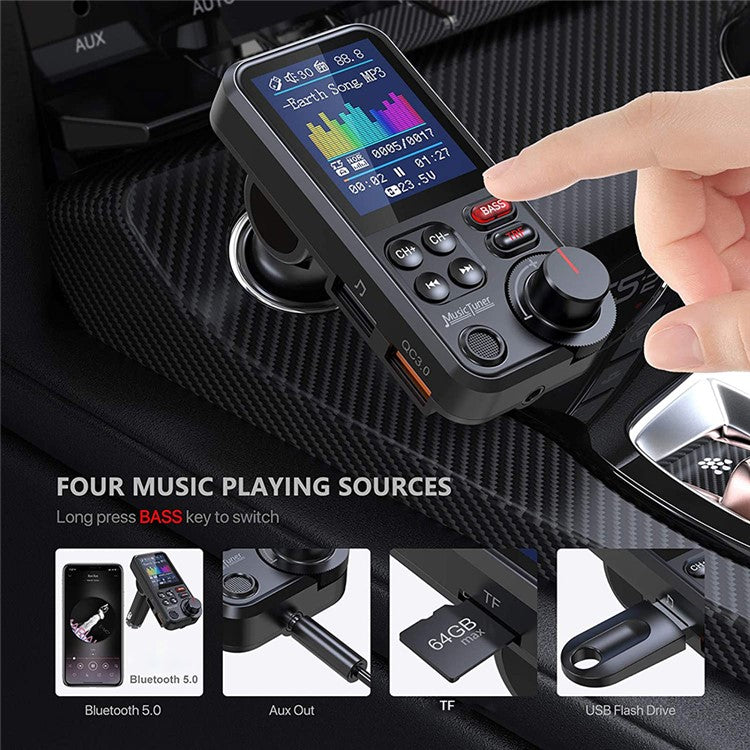 1.8 inch Screen Dual USB QC3.0 Car Charger FM Transmitter Bluetooth MP3 Music Player Phone Fast Charging Adapter