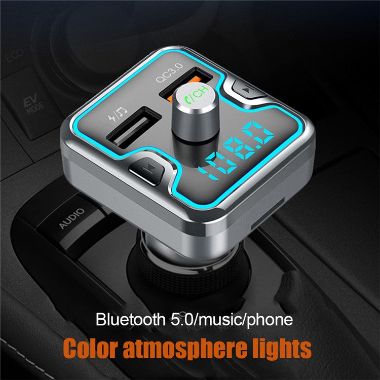 T45Q Bluetooth 5.0 FM Transmitter Car Kit Modulator QC3.0 Phone Fast Charger with Dual USB Port Support Hands-Free/MP3 Player