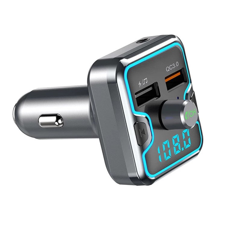 T45Q Bluetooth 5.0 FM Transmitter Car Kit Modulator QC3.0 Phone Fast Charger with Dual USB Port Support Hands-Free/MP3 Player