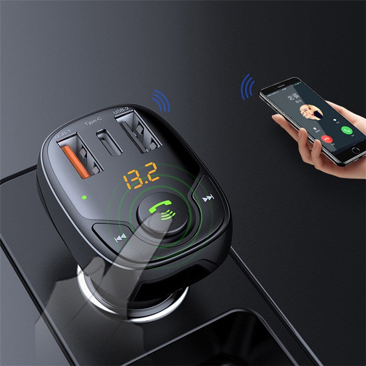 LOHEE S-15PD QC PD 3-Port Bluetooth Calls Fast Charging Car Charger Bluetooth Music Player Cigarette Lighter Adapter - Black