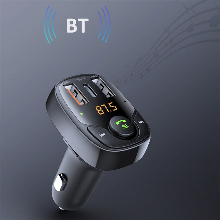 LOHEE S-15PD QC PD 3-Port Bluetooth Calls Fast Charging Car Charger Bluetooth Music Player Cigarette Lighter Adapter - Black