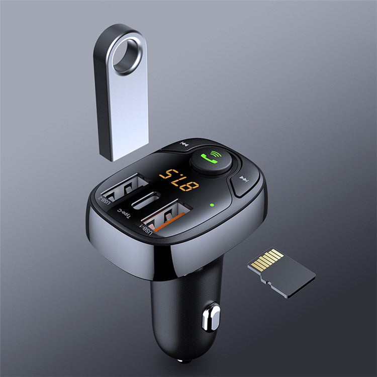 LOHEE S-15PD QC PD 3-Port Bluetooth Calls Fast Charging Car Charger Bluetooth Music Player Cigarette Lighter Adapter - Black