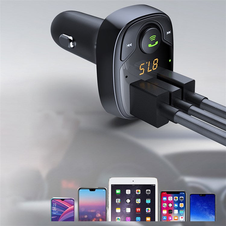 LOHEE S-15PD QC PD 3-Port Bluetooth Calls Fast Charging Car Charger Bluetooth Music Player Cigarette Lighter Adapter - Black