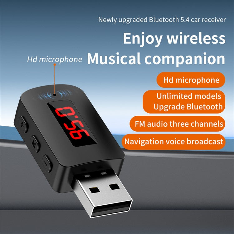 M10 USB Bluetooth 5.4 Adapter Digital Display FM Radio Hands-Free Call Car Wireless Audio Receiver