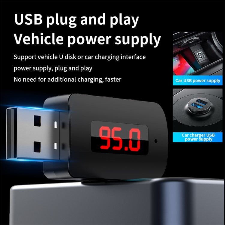 M10 USB Bluetooth 5.4 Adapter Digital Display FM Radio Hands-Free Call Car Wireless Audio Receiver