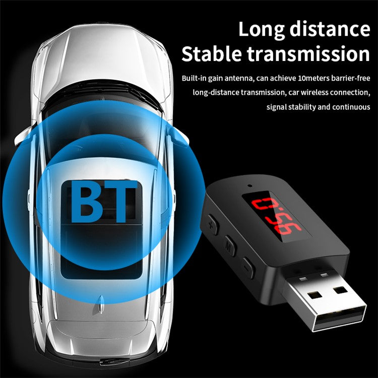 M10 USB Bluetooth 5.4 Adapter Digital Display FM Radio Hands-Free Call Car Wireless Audio Receiver