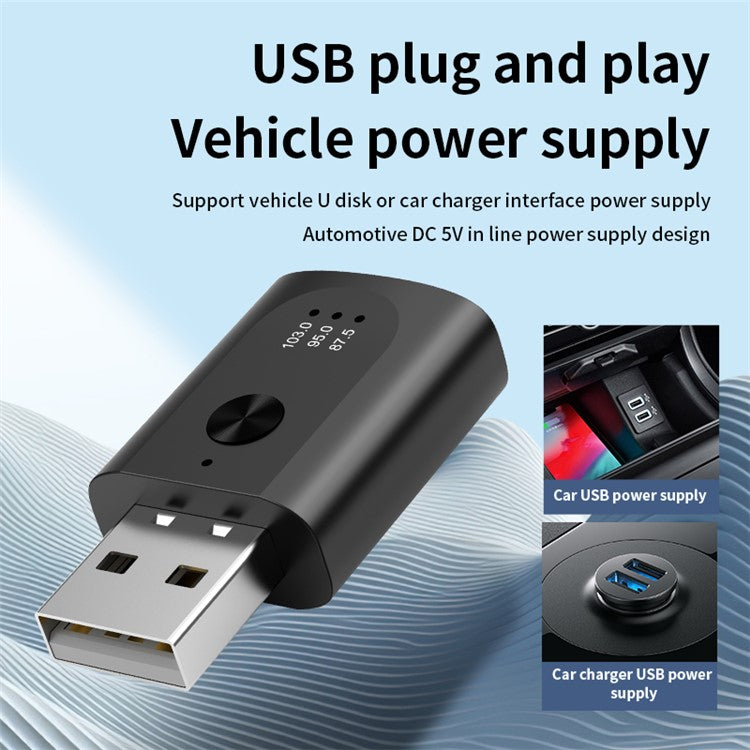 M08 USB Bluetooth 5.3 Adapter FM Radio Hands-Free Call Music Car Wireless Audio Receiver