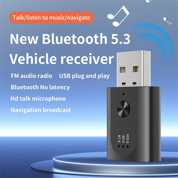 M08 USB Bluetooth 5.3 Adapter FM Radio Hands-Free Call Music Car Wireless Audio Receiver