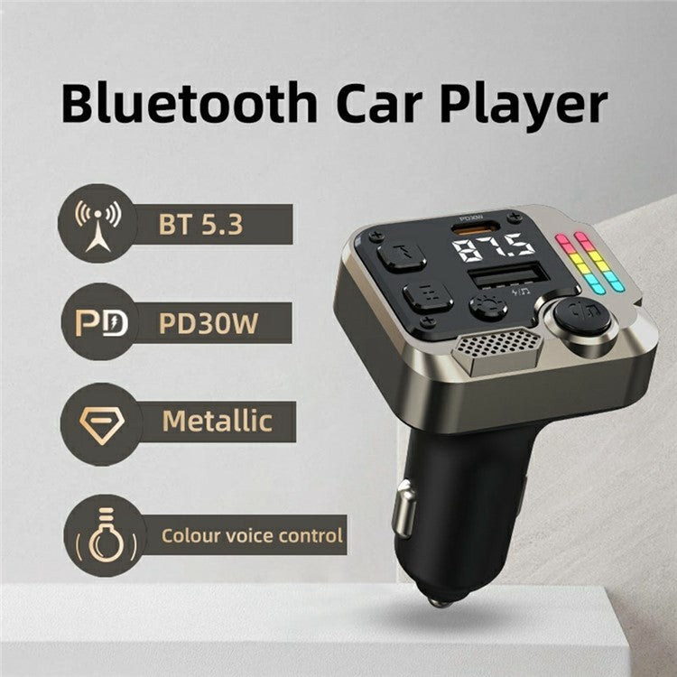 C68 Bluetooth FM Transmitter Car Adapter PD 30W Dual Port Car Charger Music Player Hands-Free Call