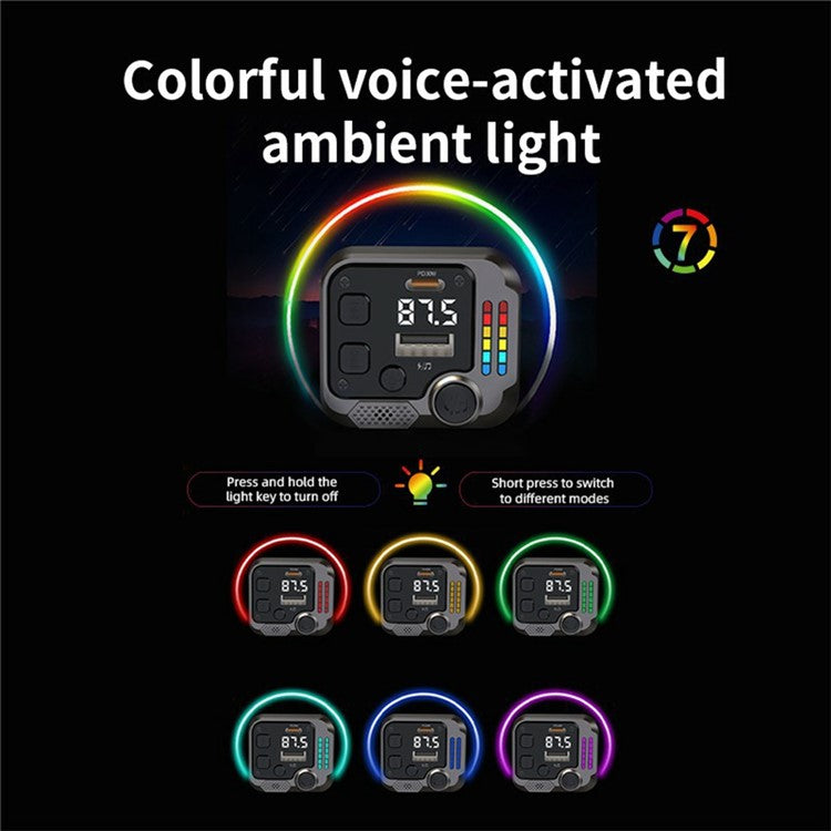 C68 Bluetooth FM Transmitter Car Adapter PD 30W Dual Port Car Charger Music Player Hands-Free Call