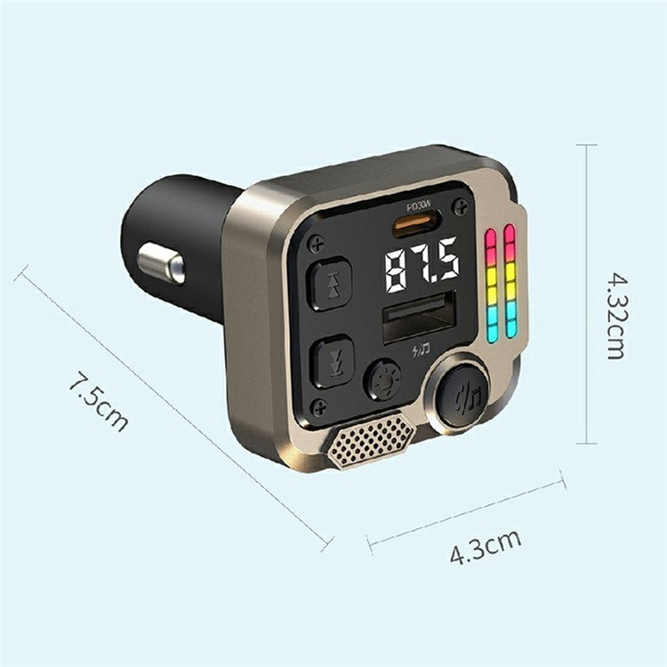 C68 Bluetooth FM Transmitter Car Adapter PD 30W Dual Port Car Charger Music Player Hands-Free Call