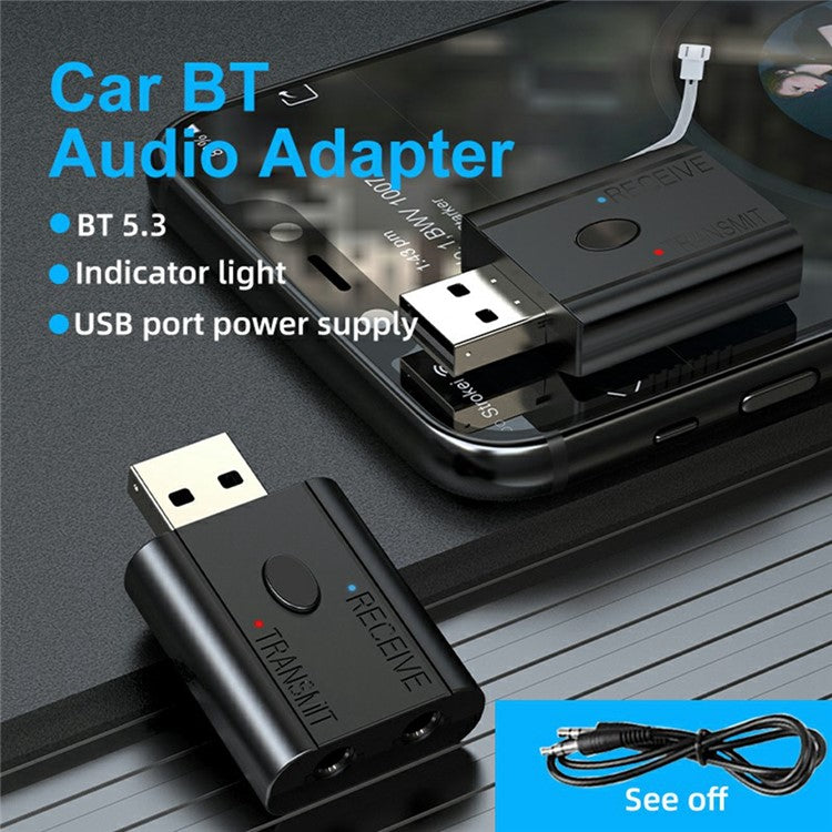 W12 2 In 1 Bluetooth 5.3 Car Audio Transmitter Receiver AUX Adapter USB Dongle