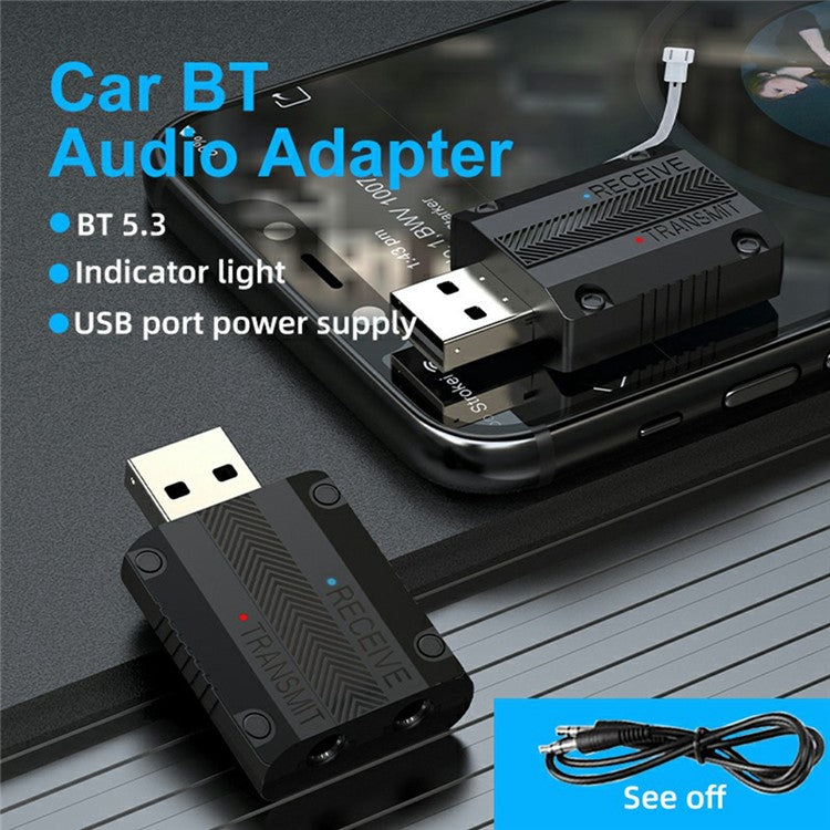 W15 2 In 1 Car Audio Transmitter Receiver Bluetooth 5.3 AUX Adapter USB Dongle