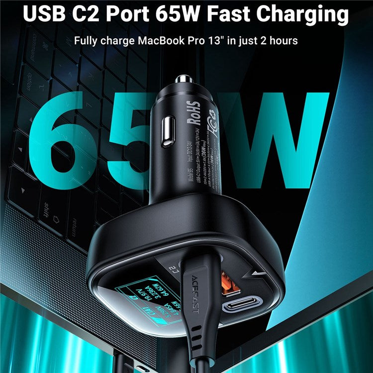 ACEFAST B5 101W 2USB-C+USB-A Metal Car Charger Multi-ports Car Charger Adapter with OLED Smart Display