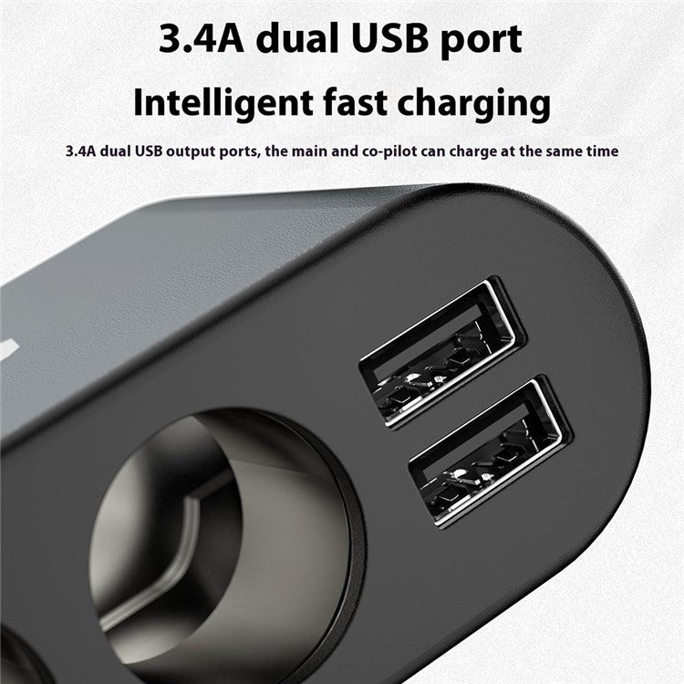 DUDAO R1Pro 80W Car Charger 2 USB Ports + 3 Cigarette Lighter Sockets Adapter