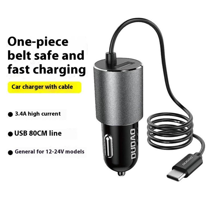 DUDAO R5Pro 3.4A USB Phone Charging Adapter Car Charger with Built-in Cable - Micro Cable