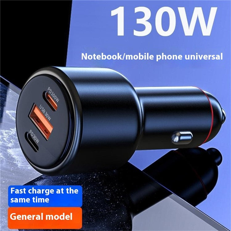 USB + Dual Type-C Phone Fast Charging Adapter PD 100W + PD 30W Aluminum Alloy Car Charger