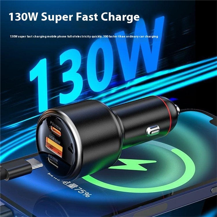 USB + Dual Type-C Phone Fast Charging Adapter PD 100W + PD 30W Aluminum Alloy Car Charger