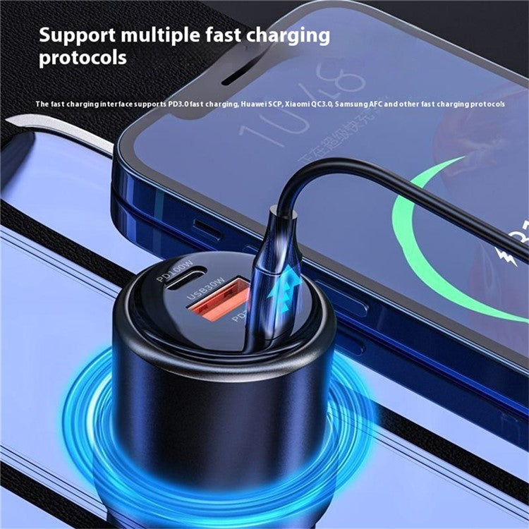 USB + Dual Type-C Phone Fast Charging Adapter PD 100W + PD 30W Aluminum Alloy Car Charger