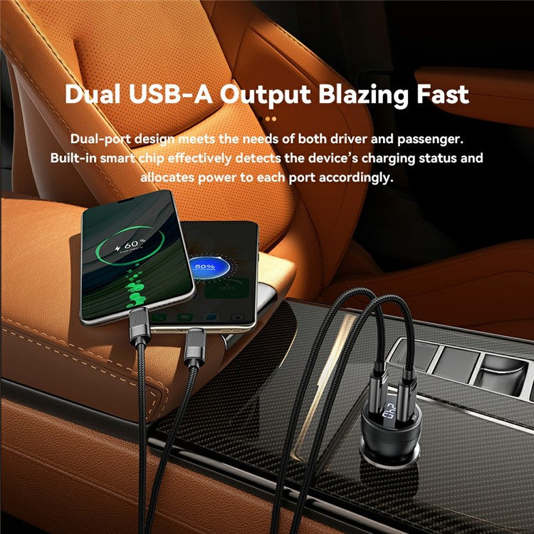 ESSAGER Portable 73W Digital Display Car Charger Dual USB A Ports Fast Charging Adapter - Black