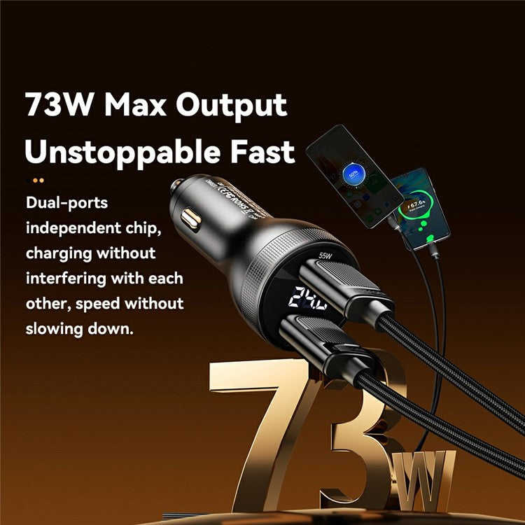 ESSAGER Portable 73W Digital Display Car Charger Dual USB A Ports Fast Charging Adapter - Black