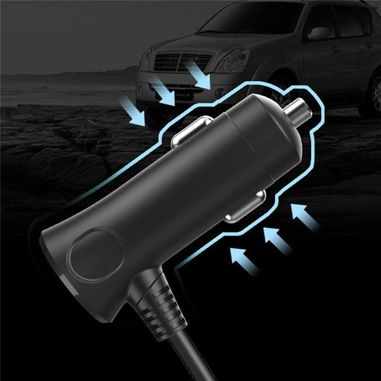 120W 3 USB Ports QC3.0 Car Charger 3 Cigarette Lighter Sockets Digital Display Charging Adapter with Switch