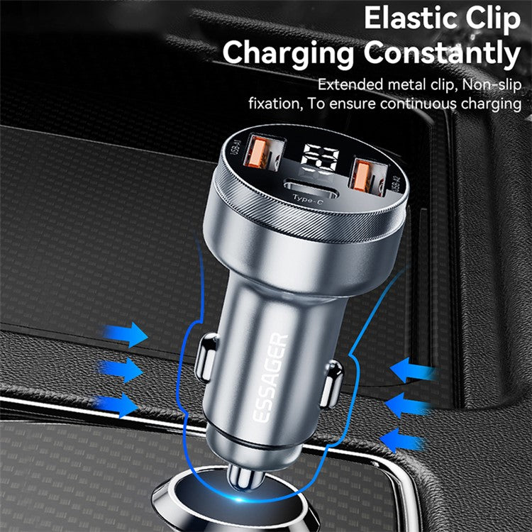 ESSAGER 80W Digital Display Car Charger 2 USB-A+USB-C Cigarette Lighter Fast Charger