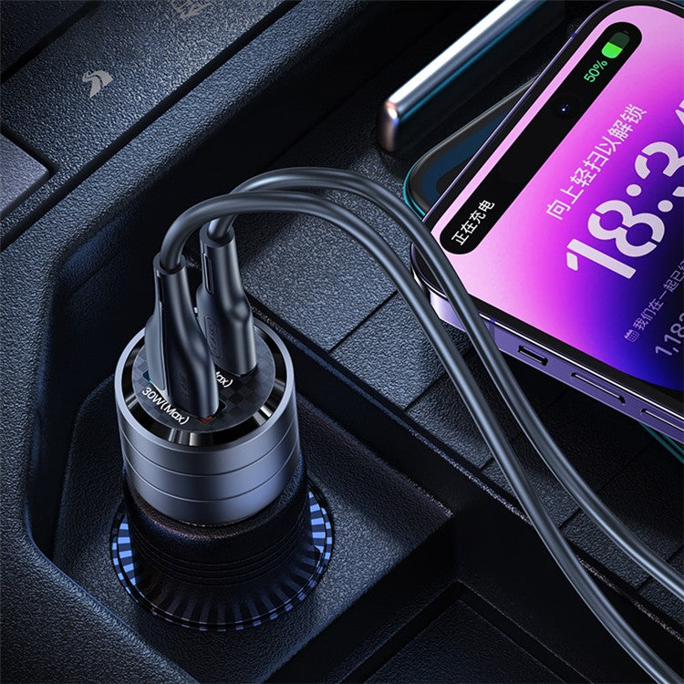 USAMS US-CC176 C36 95W USB-A+USB-C Car Charger Transparent Mini Fast Car Charger with Light - Black