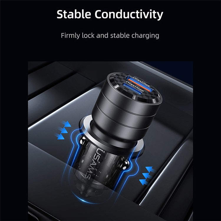 USAMS US-CC176 C36 95W USB-A+USB-C Car Charger Transparent Mini Fast Car Charger with Light - Black