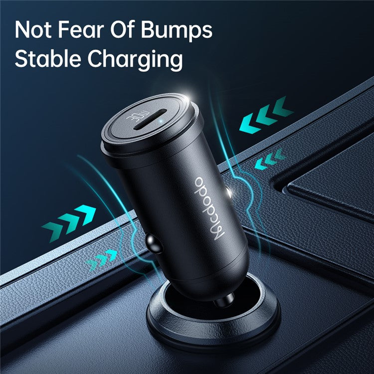 MCDODO CC-7492 MDD USB-C Car Charger 30W Fast Charging Socket Mini Phone Charger with Lightning Cable - Black