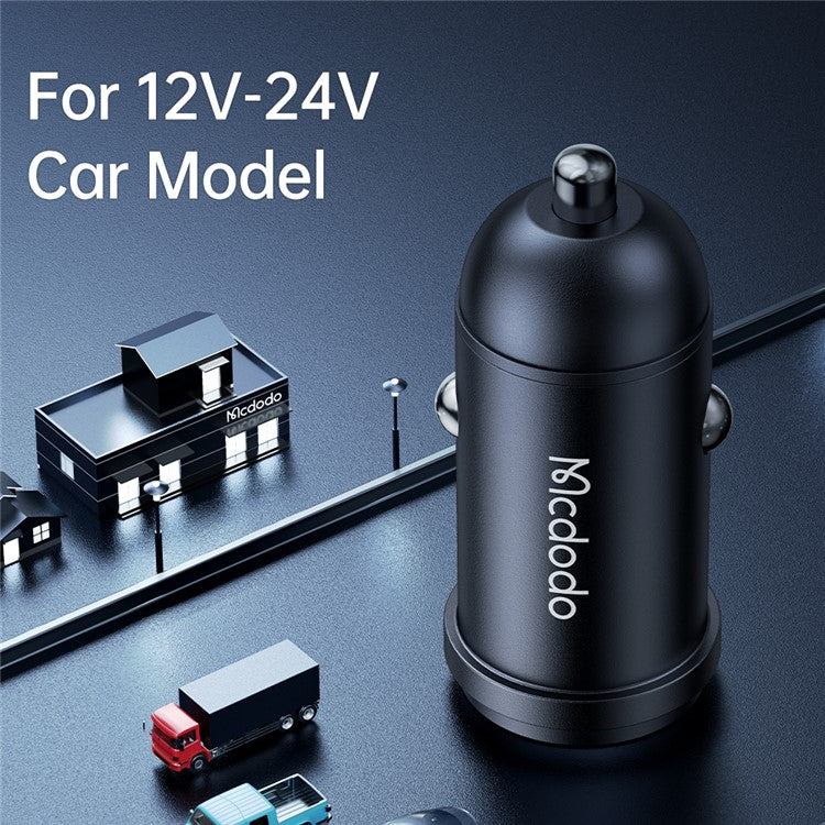 MCDODO CC-7492 MDD USB-C Car Charger 30W Fast Charging Socket Mini Phone Charger with Lightning Cable - Black