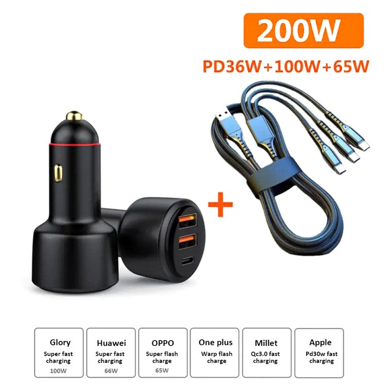 PD3.0 Fast Charging Car Charger 65W Cigarette Lighter Charger Adapter 3-Port 100W Super Car Charger