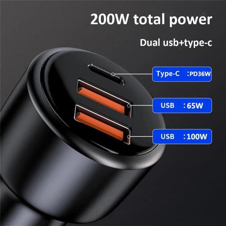 PD3.0 Fast Charging Car Charger 65W Cigarette Lighter Charger Adapter 3-Port 100W Super Car Charger