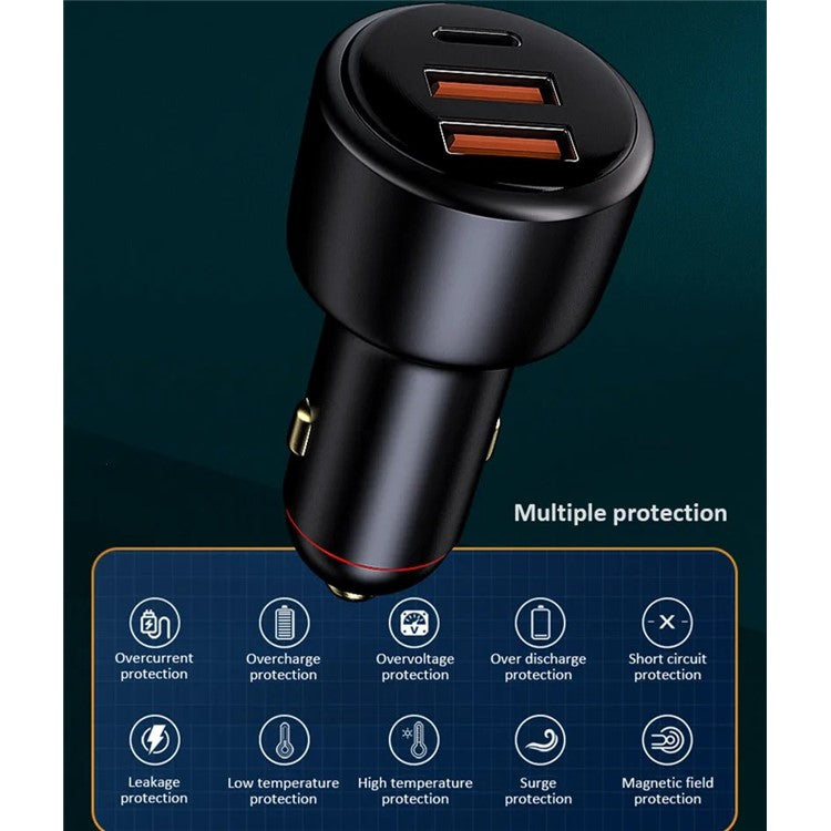 PD3.0 Fast Charging Car Charger 65W Cigarette Lighter Charger Adapter 3-Port 100W Super Car Charger