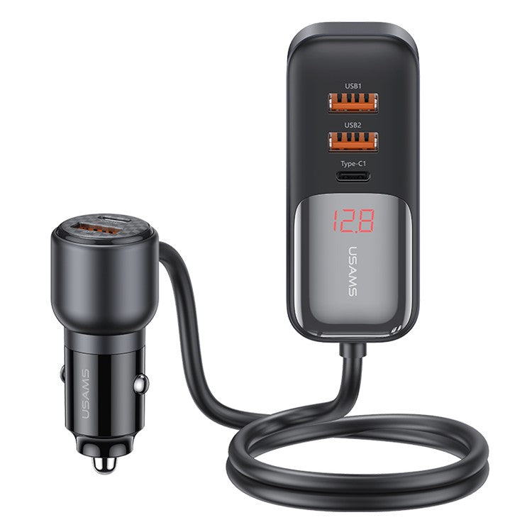 USAMS US-CC213 C40 165W Quick Charging Adapter Digital Display 2*Type-C 3*USB Car Charger with Cable