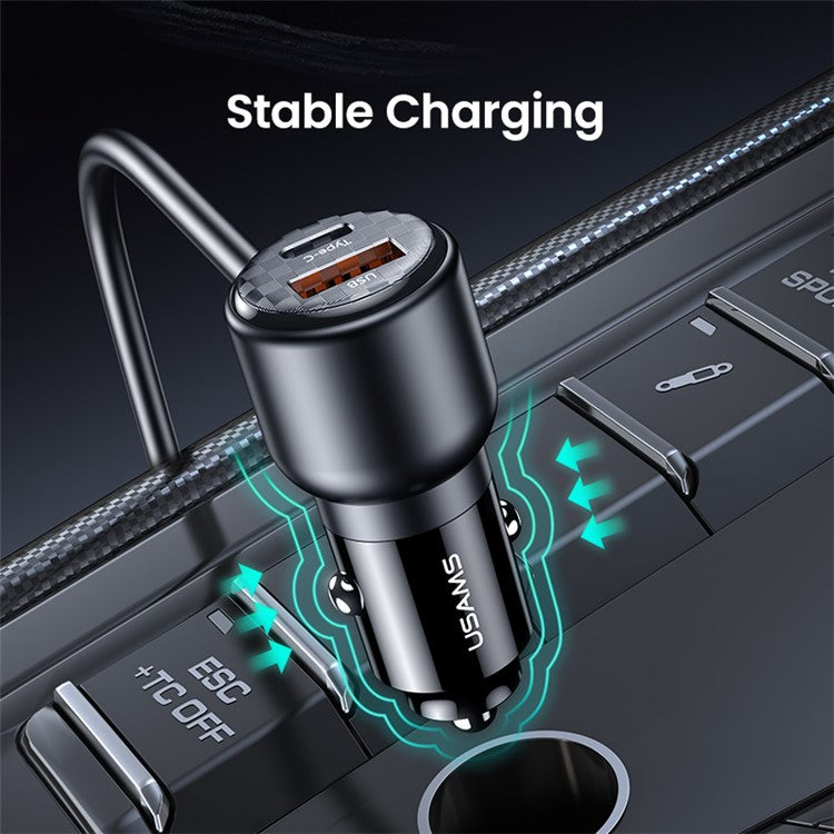 USAMS US-CC213 C40 165W Quick Charging Adapter Digital Display 2*Type-C 3*USB Car Charger with Cable