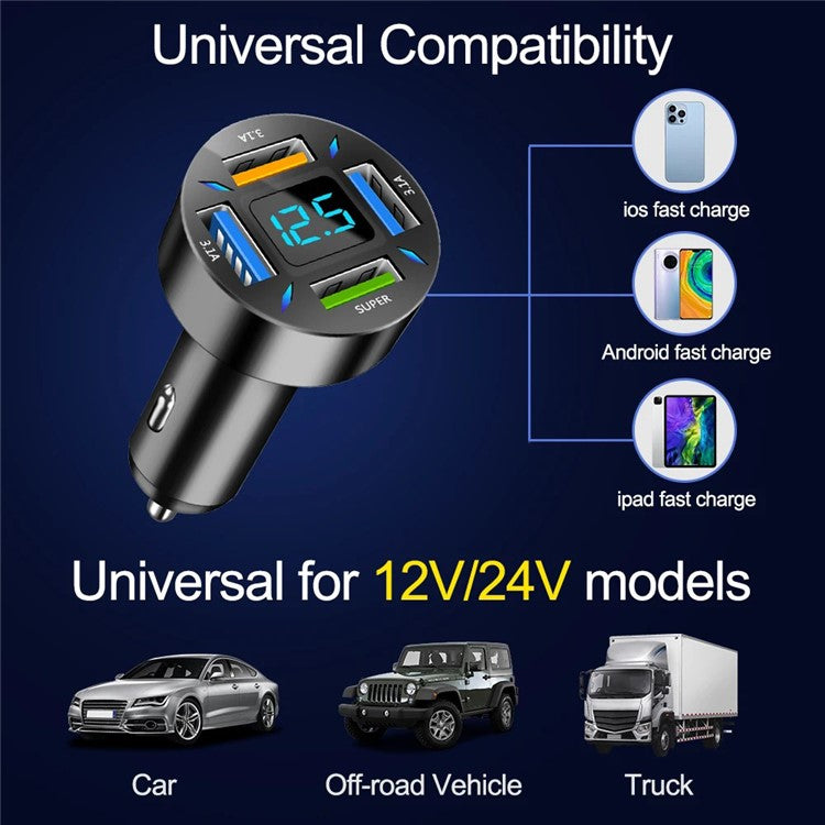 WMY-C177 PD+QC3.0+2.4A Four Port Fast Charging Car Charger for Phone / Camera / Tablet