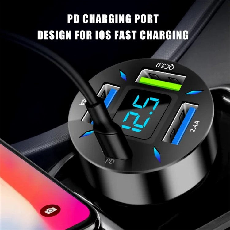 WMY-C177 PD+QC3.0+2.4A Four Port Fast Charging Car Charger for Phone / Camera / Tablet