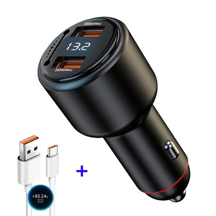 P6J 200W Car Charger Adapter with 6A Fast Charging Cable Dual USB 12V-24V Phone Charging Adapter