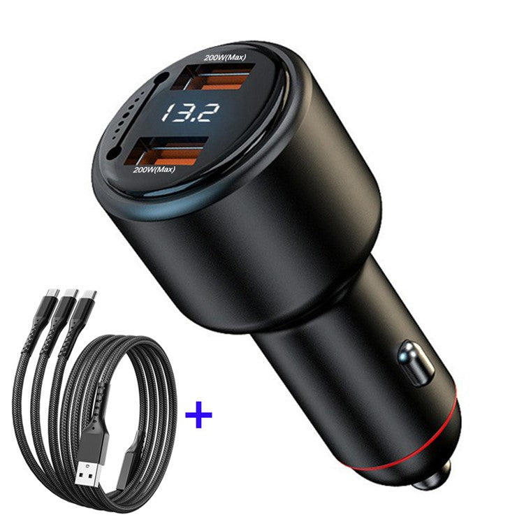 P6J 12V-24V Car Dual 100W USB Fast Phone Charger with iP+Micro+USB-C Cable