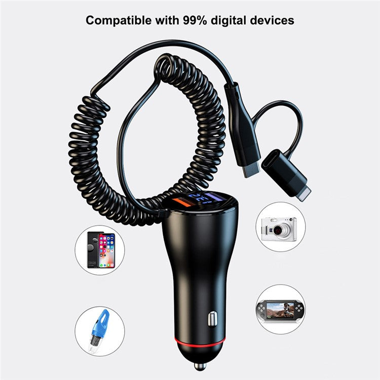 P5XC Dual USB Phone Charging Adapter Car Charger with PD 36W Spring Cable