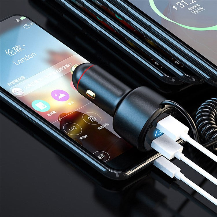 P6X 12V-24V Dual USB Car Cigarette Lighter Fast Phone Charger with iP+Micro+USB-C Cable