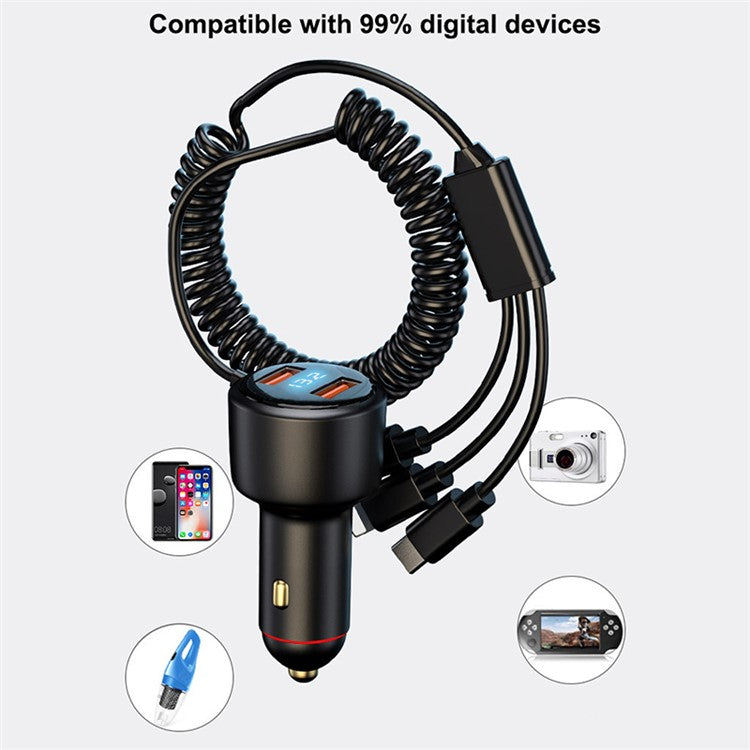 P6X 12V-24V Dual USB Car Cigarette Lighter Fast Phone Charger with iP+Micro+USB-C Cable