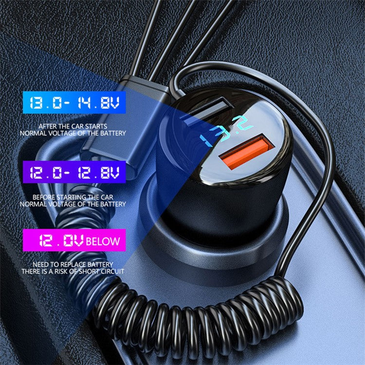 P5X 110W Fast Charging Dual USB Digital Display Car Charger with 3-in-1 Cable