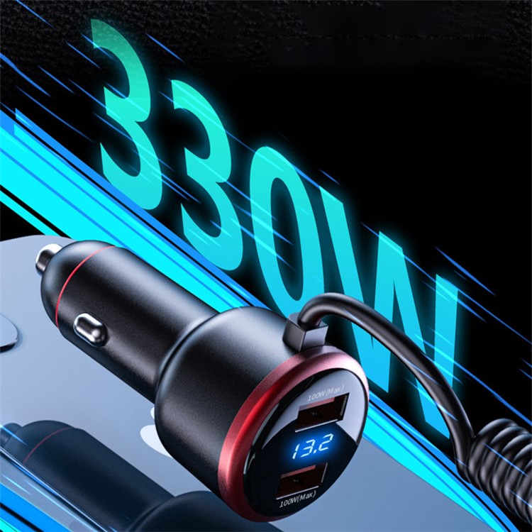 3-In-1 330W Super Fast Car Charger Dual Port Car Charger with 3 Charging Cables Adapter for 12V-24V Car