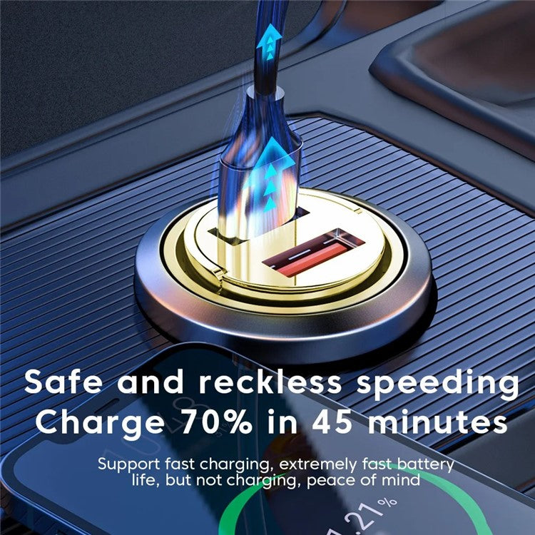 G22S 12-24V 240W Dual USB Zinc Alloy Phone Fast Charging Adapter Car Charger with 6A Cable